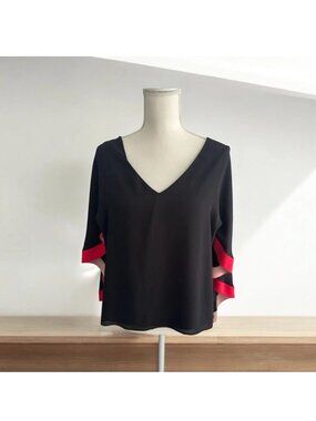 BCBGMAXAZRIA Black Red Batwing Top Size Medium